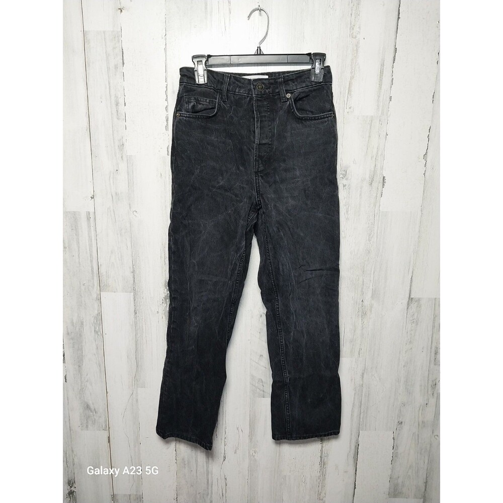 Reformation Cynthia High Rise Straight Cropped Jeans size 26 Black Button Fly